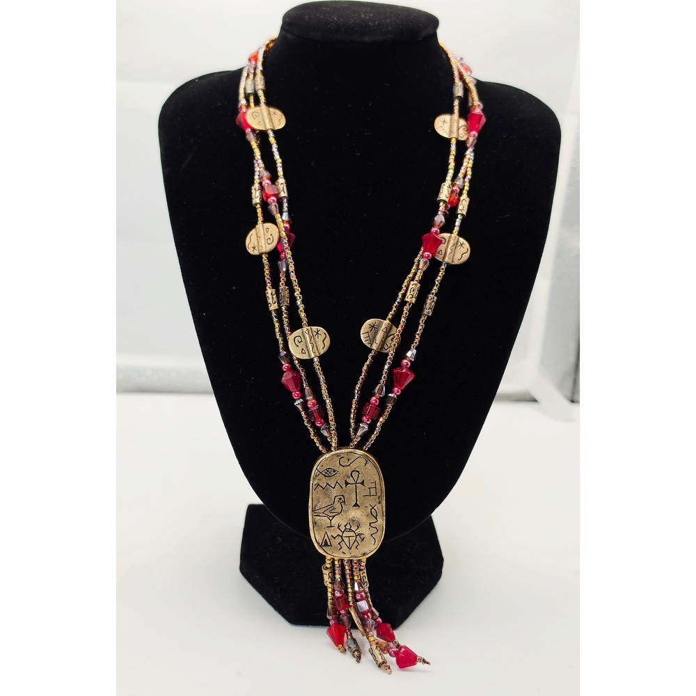 Chicos Egyptian Hieroglyphic Cartouche Multi Strand‎ Beaded Statement Necklace
